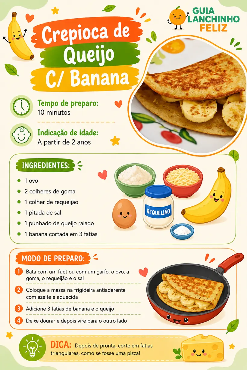 Receita Crepioca de Queijo com Banana do Guia Lanchinho Feliz