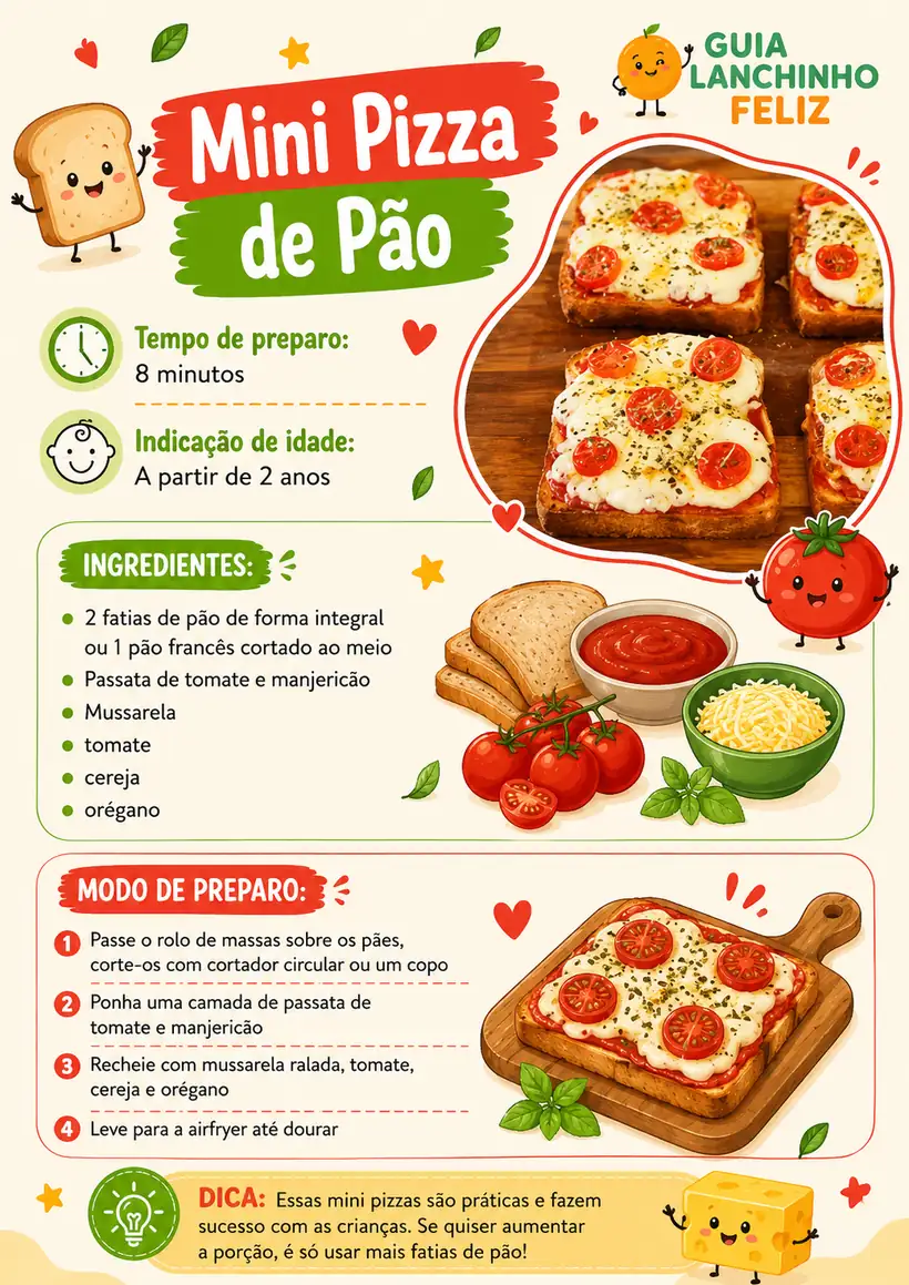 Receita Mini Pizza de Pão do Guia Lanchinho Feliz