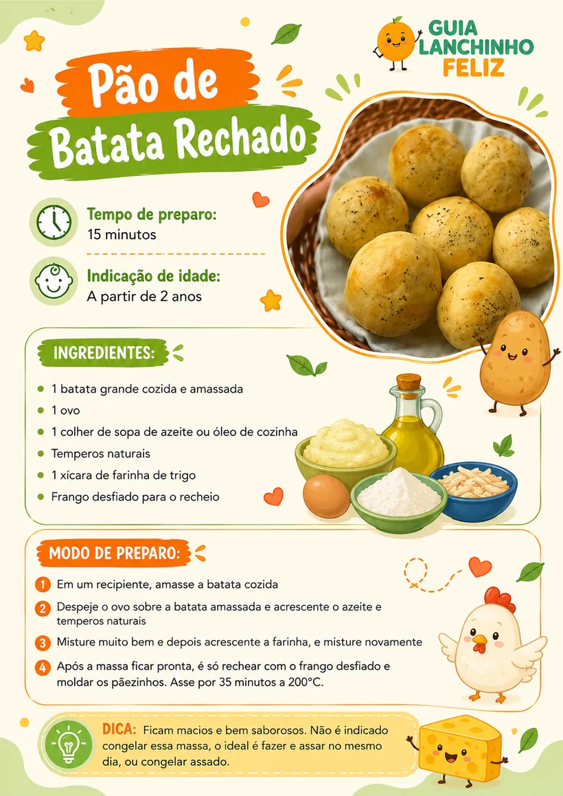 Receita Pão de Batata Recheado do Guia Lanchinho Feliz